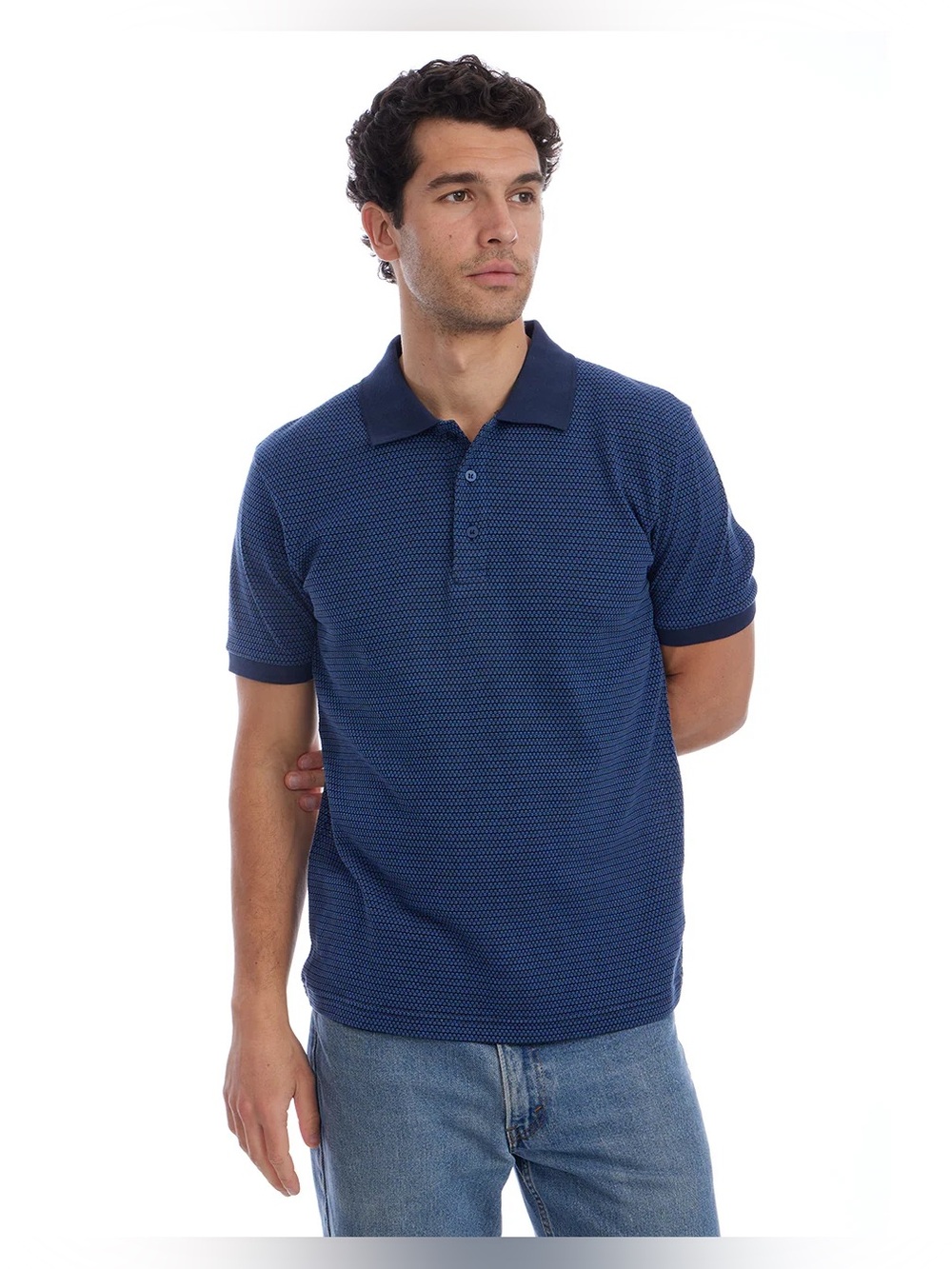 PX Clothing Mens Blue Textured Knit Short Sleeve Polo Shirt Medium